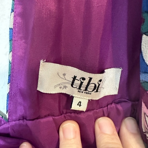 Tibi 100% Silk Geometric Floral V Neck Empire Sleeveless Dress Size 4 - Picture 7 of 12